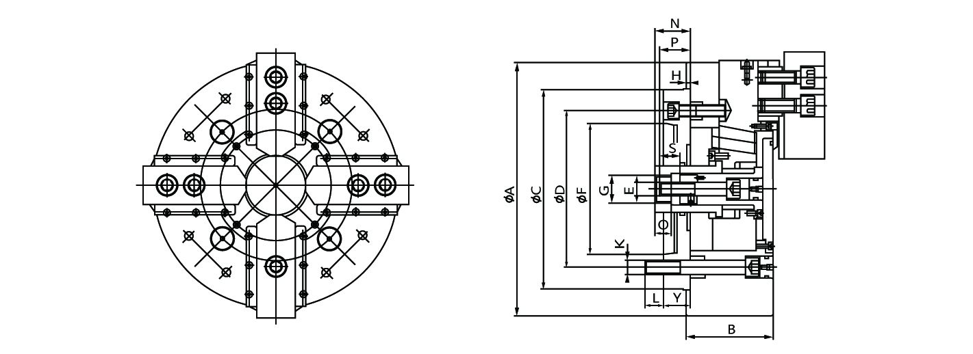 K4SL 4-jaw double-action power chuck